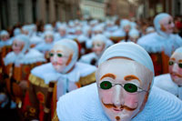 Binche festival carnival in Belgium Brussels. Belgium, carnaval of Binche. UNESCO World Heritage Parade Festival. Belgium, Walloon Municipality, province of Hainaut, village of Binche. The carnival of Binche is an event that takes place each year in the Belgian town of Binche during the Sunday, Monday, and Tuesday preceding Ash Wednesday. The carnival is the best known of several that take place in Belgium at the same time and has been proclaimed as a Masterpiece of the Oral and Intangible Heritage of Humanity listed by UNESCO. Its history dates back to approximately the 14th century.